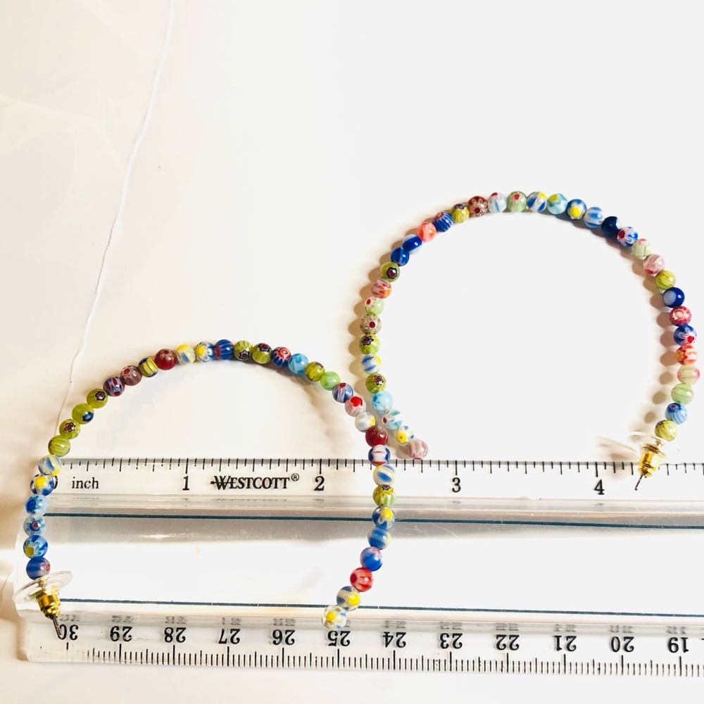 Hoop Earrings Beaded Thin 2” Multi Colored Bohemian New - Picture 6 of 7